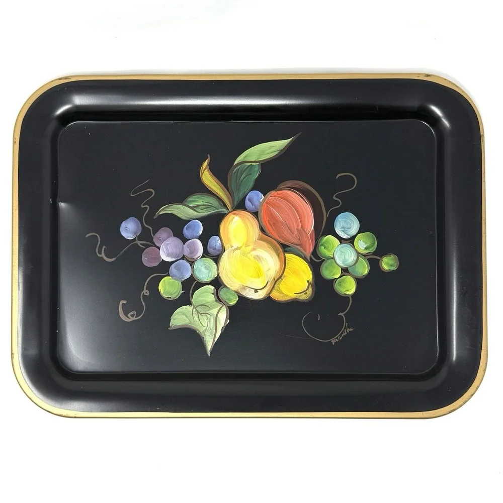 Vintage Tole Painted Metal Lap/Serving Tray set of‎ 4 ~17.5